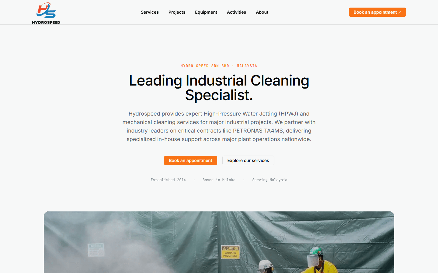 Hydro Speed industrial cleaning services website homepage