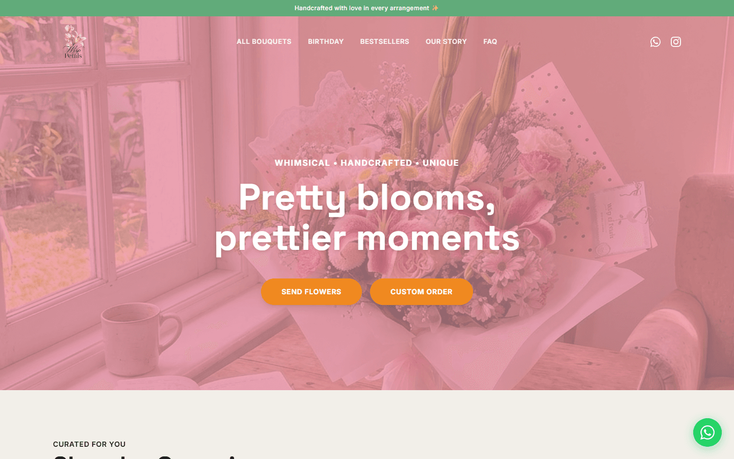 Wisp of Petals bouquet commerce website homepage